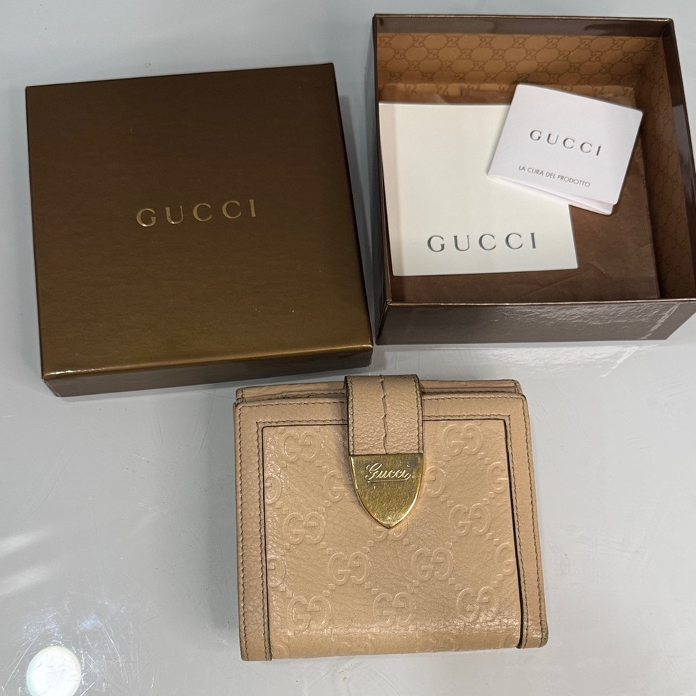 Gucci GG Imprimé Leather Wallet – Beige Frida Giannini Era (c 2008–2012) + box